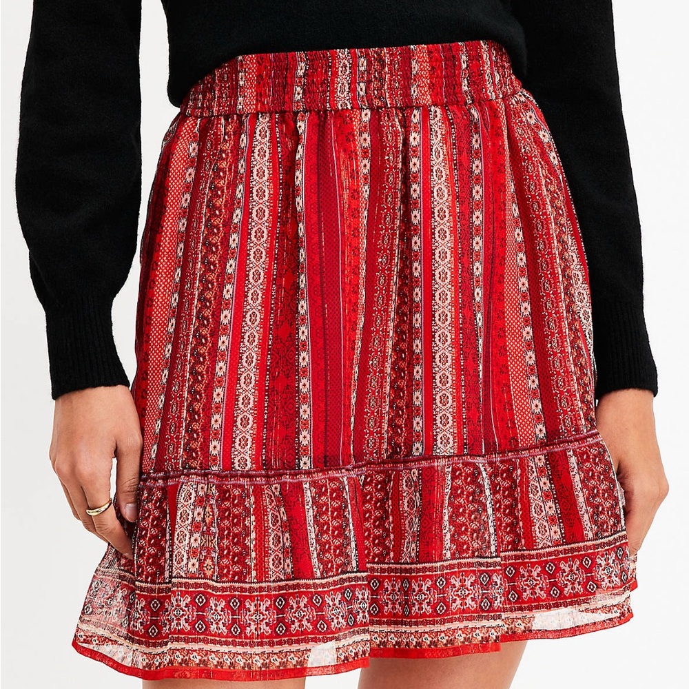 LOFT | Red | Striped Tiered Skirt | Small